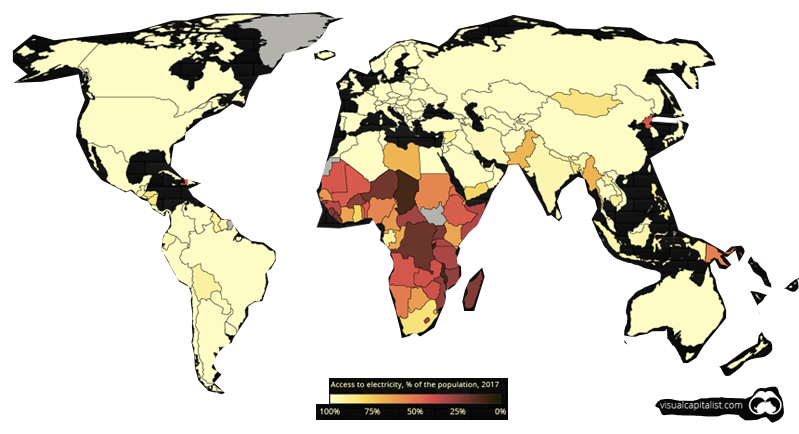 사하라 이남 아프리카가 표시 된 세계 지도
